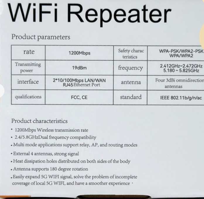 Wzmacniacz WiFi BL-RE12101 Dual 2.4, 5Ghz polska wtyczka 230V