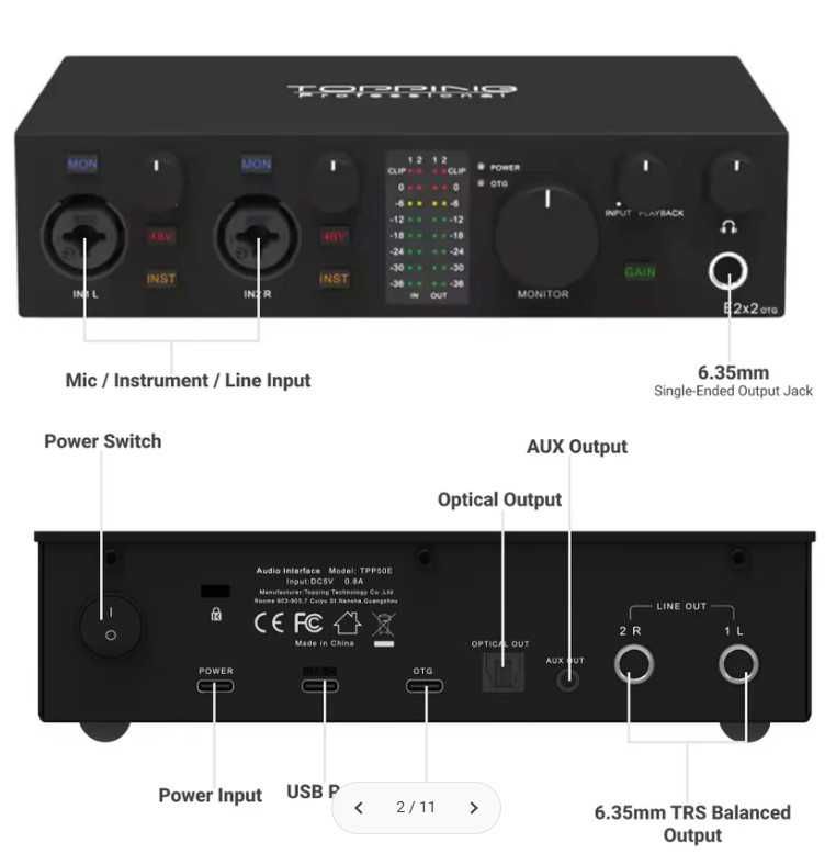 TOPPING E2x2 OTG Professional аудиоинтерфейс USB звуковая карта