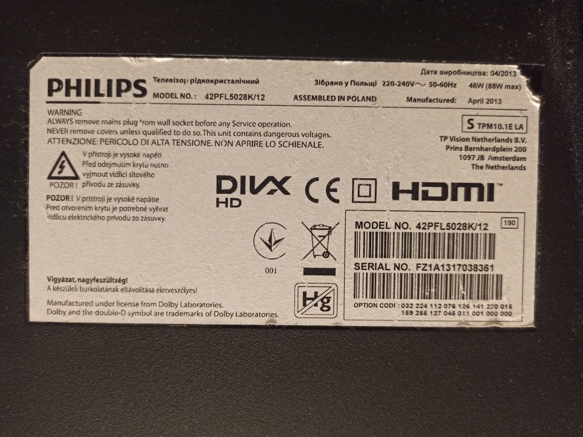 Telewizor Philips LED 3D Smart 42PFL5028K/12 + okulary Ambilight