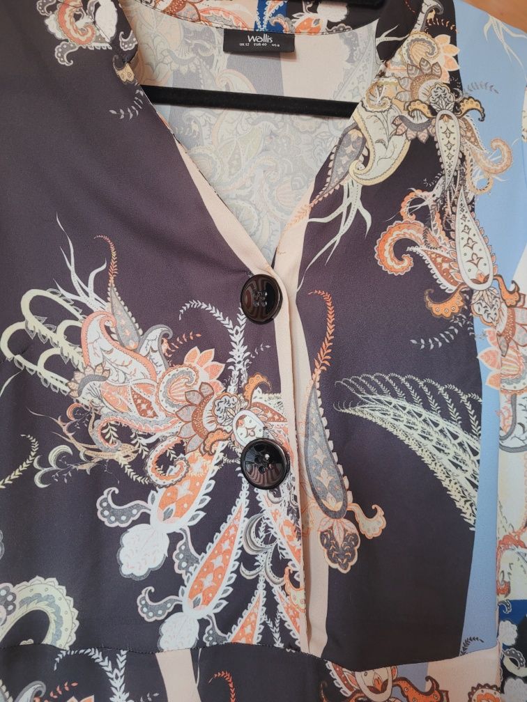 Asymetryczna midi długa sukienka L 40 wzór dekolt dekoltemwzorzysta