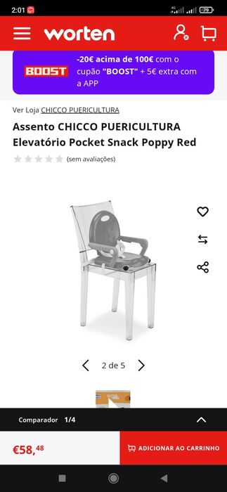 Cadeira assento de refeição Chicco