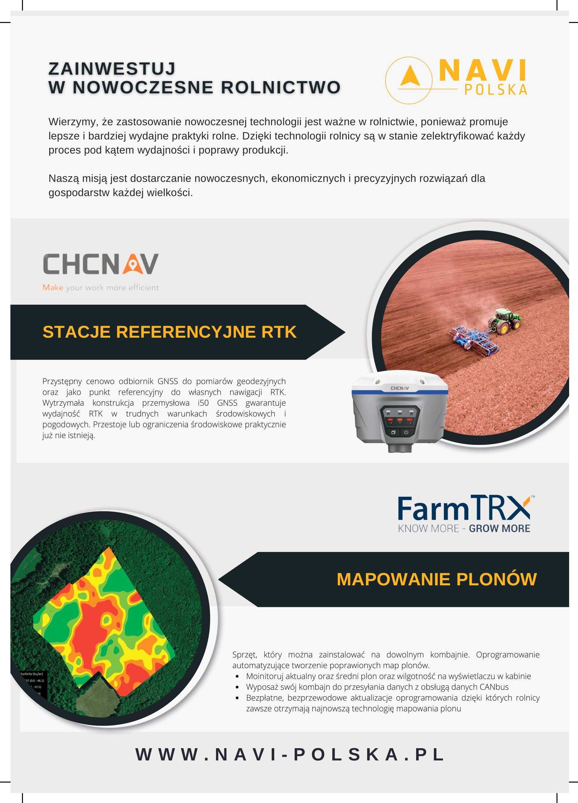 Mapowanie plonów Monitor Wydajności na kombajn RTK FarmTRX CHCNav