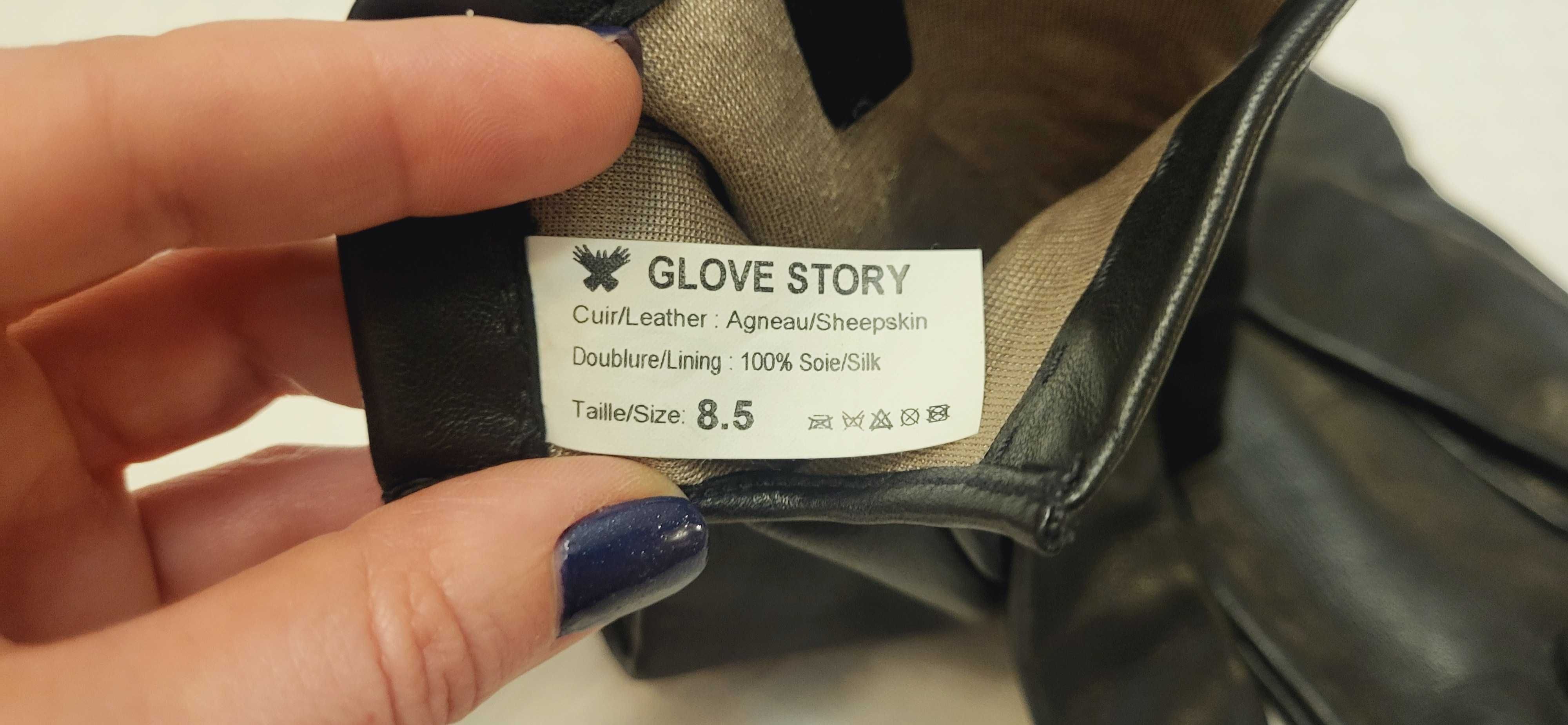 Luvas em pele genuína e seda cor preta - NOVAS tam 8.5