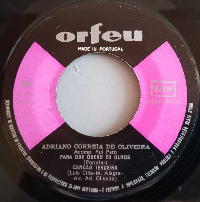 Adriano Correia de Oliveira - - - - - Para Que Quero Eu Olhos - - - EP