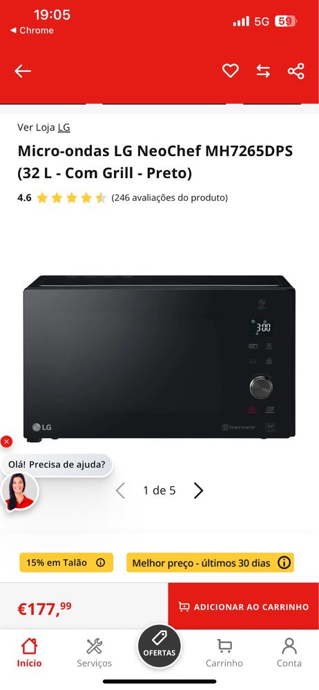 Micro-ondas LG NeoChef com Grill Preto