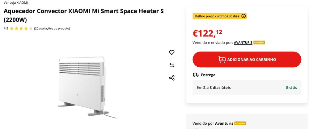 Aquecedor Eléctrico Xiaomi Mi Smart Space Heater S 2200W
