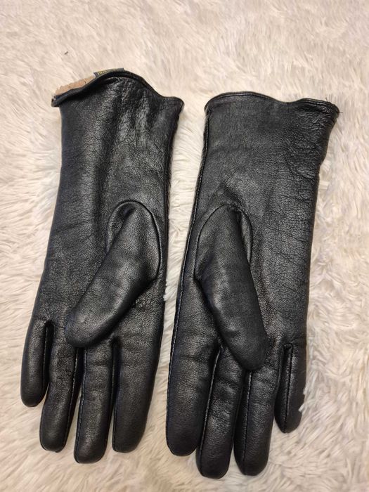 Рукавички шкіряні подовжені/зима/ р.8(м) чорні-сатин