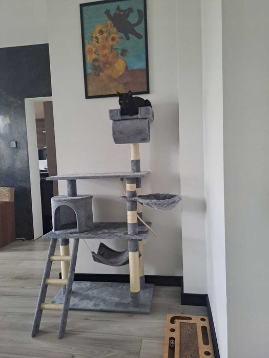 Drapak dla kota 141 cm – domek, hamak i 2 legowiska,wieża z słupkami