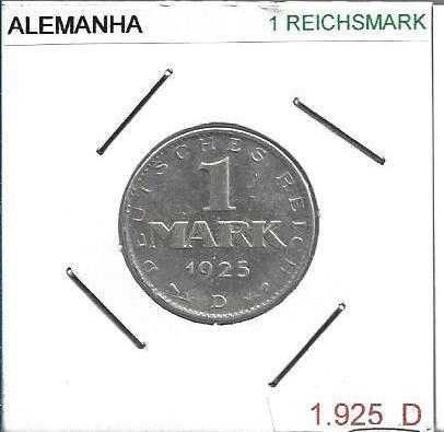 Alemanha  - - - 1 Mark - 1925-D  - - - Moeda de Prata
