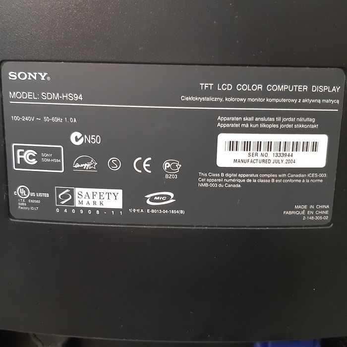 Monitor Sony sdm-hs94 19" TFT LCD 4:3 12ms 1280x1024 Funcional