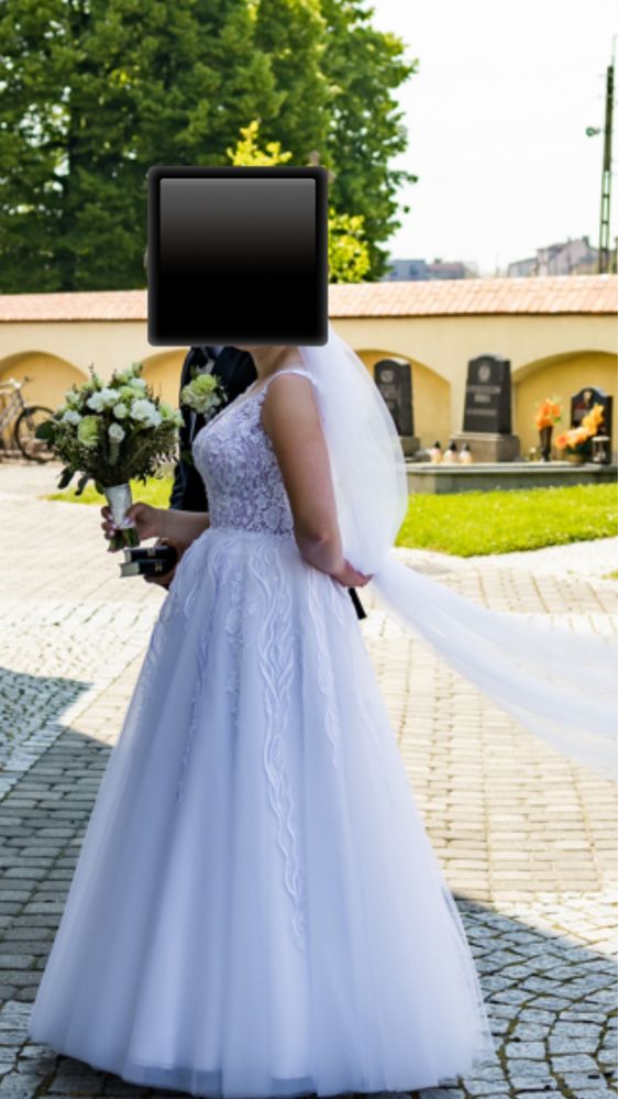 Suknia ślubna  ksiezniczka tiulowa  princessa 38 biała z aplikacjami