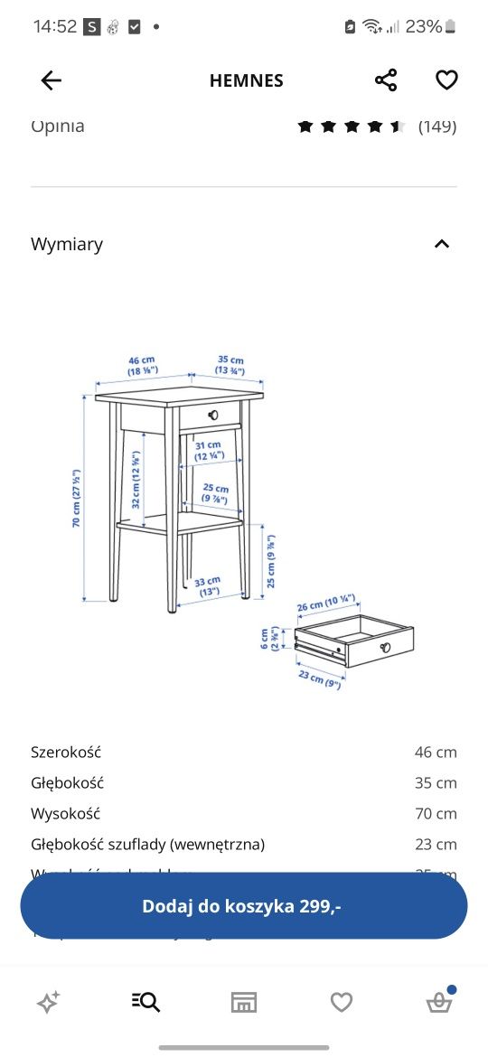 Szafka nocna ikea hemnes biala