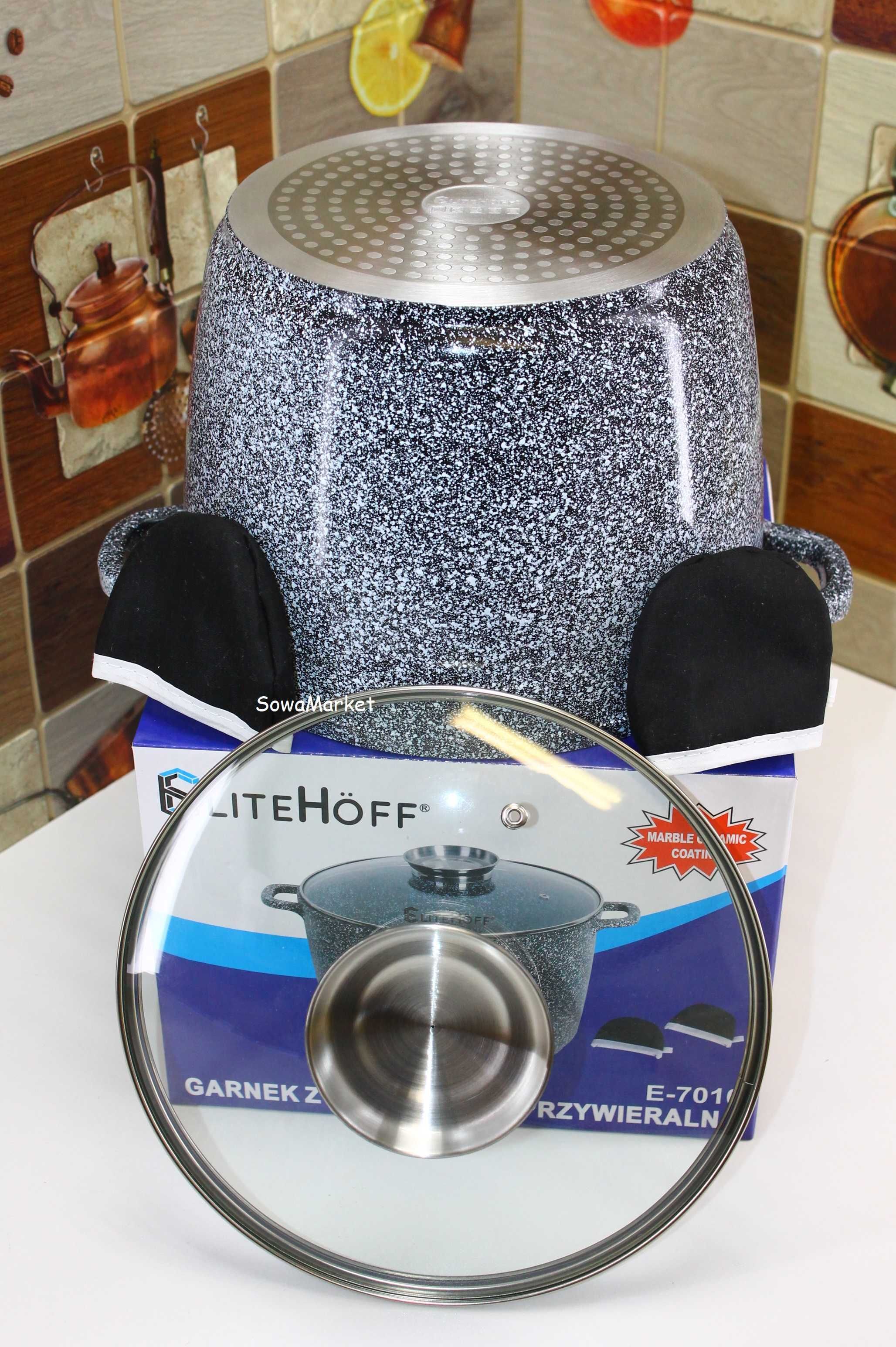 Garnek  Wysoki Kociołek Marmur 6,5L 24CM EliteHoff E7010