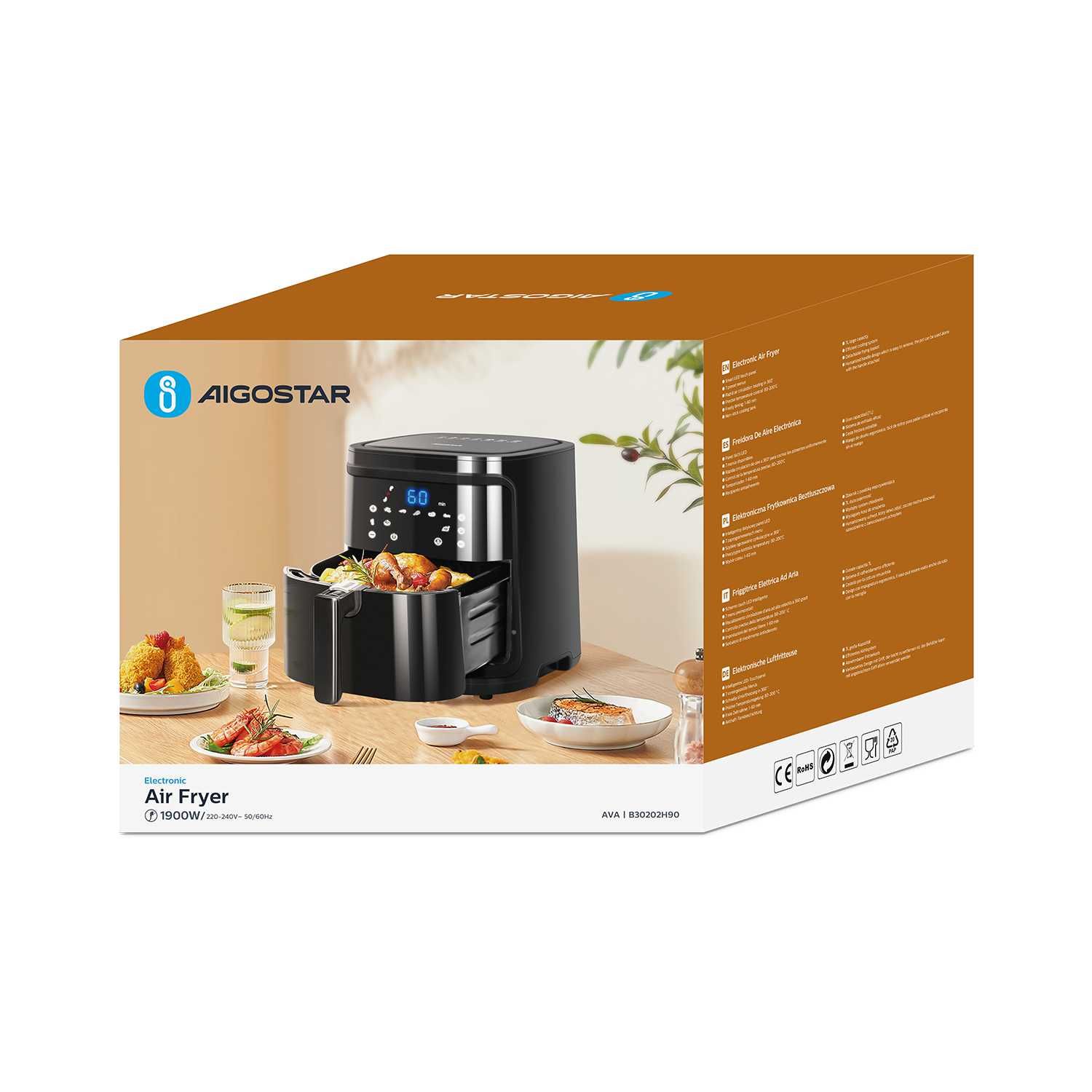 NOVO! Aigostar Fritadeira Air Fryer Wi-fi/Bluetooth 7L 1900W Preta