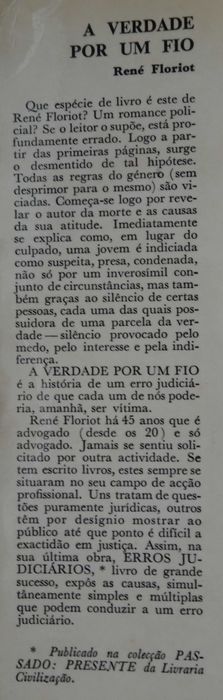 A Verdade Por Um Fio de René Floriot - 1ª EdiçãoAno 1970