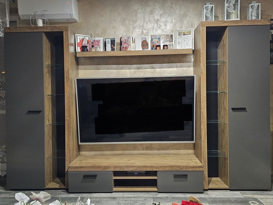 Meblościanka meble do salonu szafy półka rtv Dąb Wotan antracyt mat