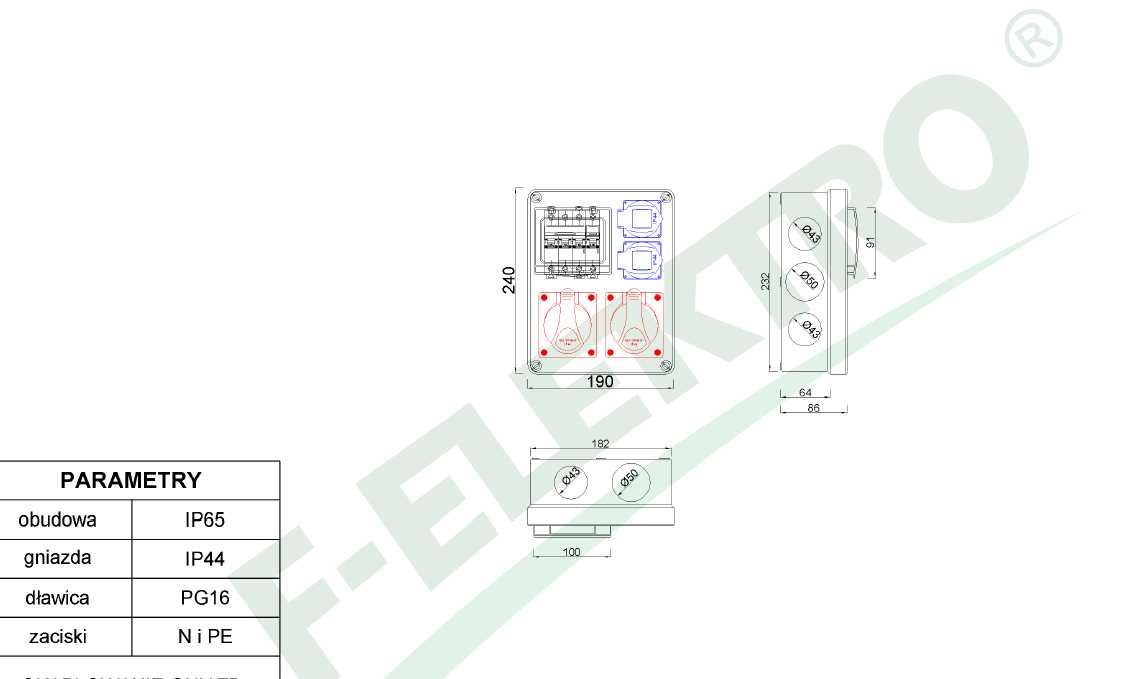 Rozdzielnia erbetka +SIŁA 16/5 +16/5+230V+3FAZ C16A +1FAZ C16