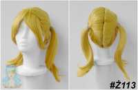 Żółta krótka peruka z kitkami cosplay wig z grzywką kitki przedziałek