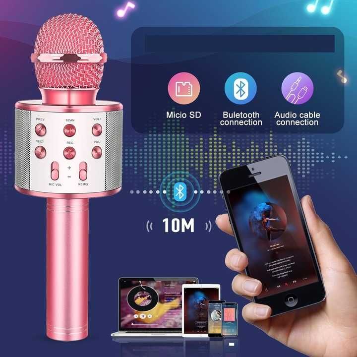 Mikrofon karaoke bezprzewodowy Bluetooth Głośnik LED Zmiana Głosu