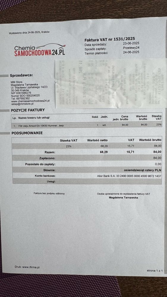 Amerykański filtr oleju AMSOIL EA15K50 JEEP