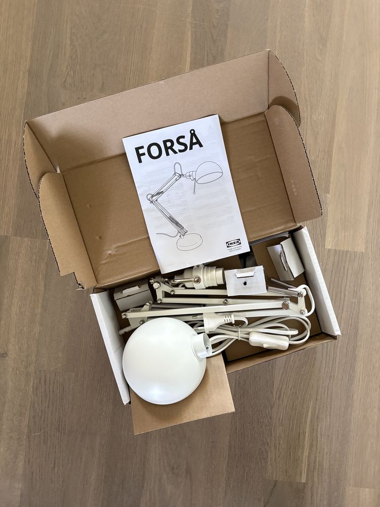 Ikea Forsa nowa lampka biurkowa komplet pudełko Gliwice loft biała