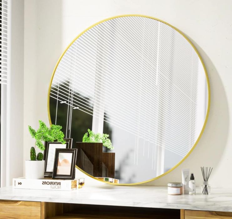 Koonmi 80cm złote okrągłe lustro z aluminiową ramą,