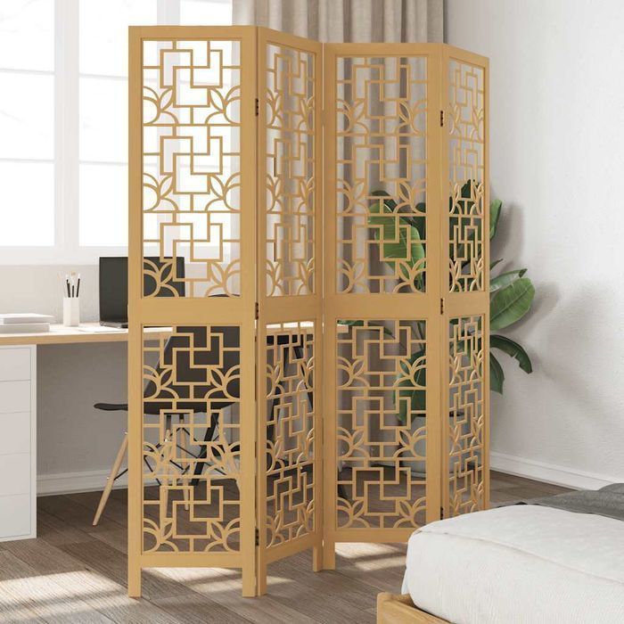 vidaXL Parawan pokojowy, 4-panelowy, brązowy, lite drewno paulowni
