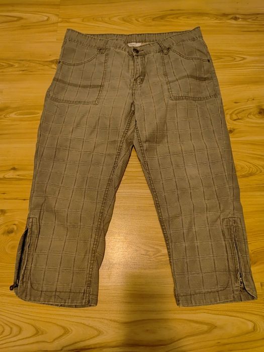 Damskie wiosennn spodnie 3/4 bawełniane w kratkę plus size Okay 44 wio