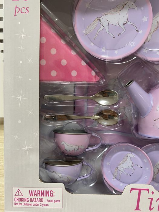 tin tea set champion duży zestaw do herbaty zabawkowy róż konie metal