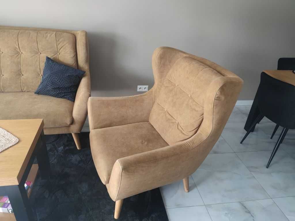 Sofa plus 2 fotele uszate, kolor musztardowy