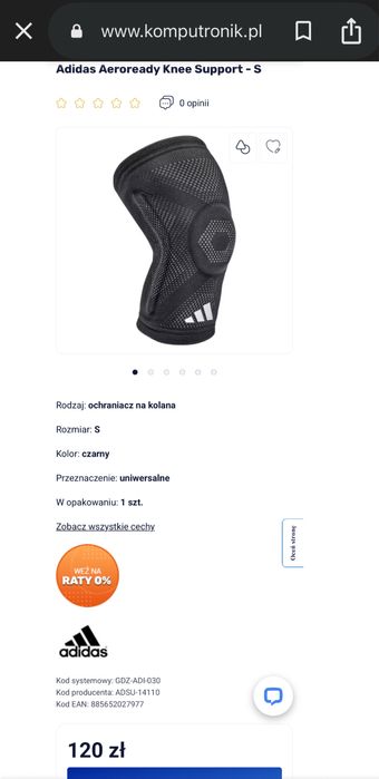 Opaska kompresyjna na kolano Adidas aeroready Knee support black