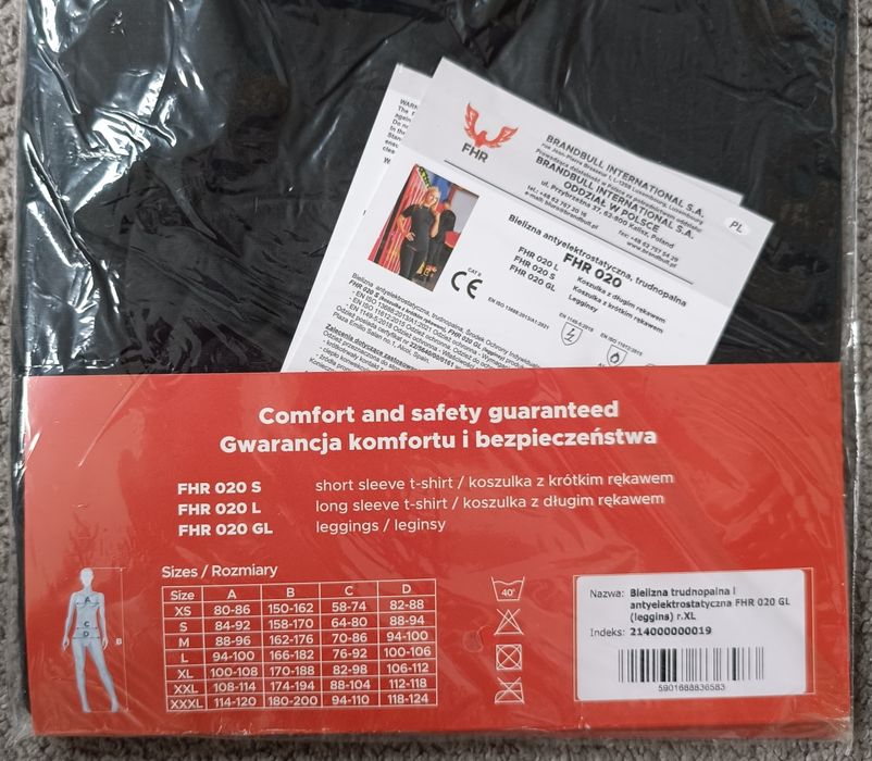 Bielizna termoaktywna trudnopalna FHR-nowy komplet XL- straż PSP / OSP