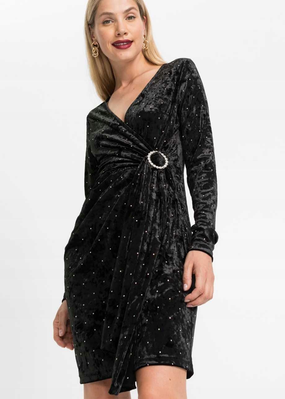 B.P.C sukienka aksamitna czarna z kamykami ^32/34