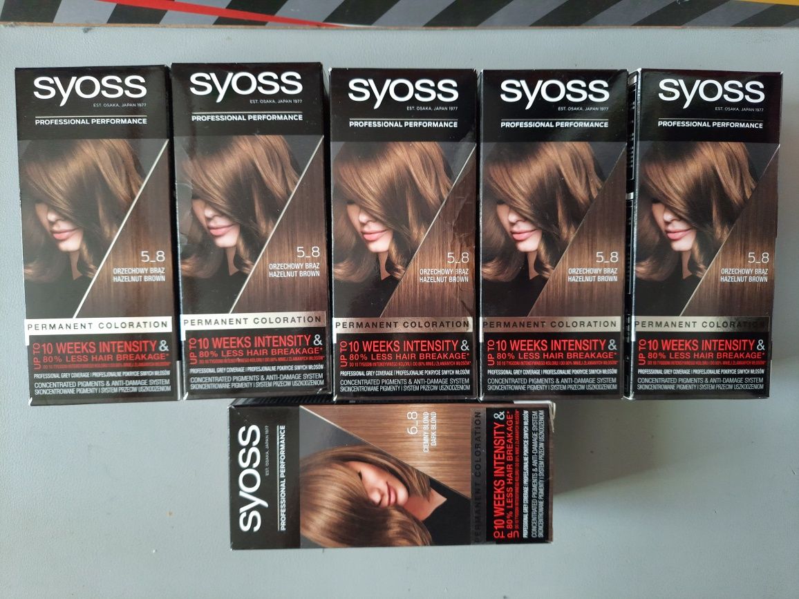 5szt krem koloryzujący Syoss:orzechowy brąz5_8(4szt)+1ciemny blond 6_8