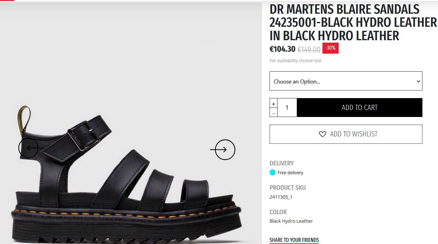 Босоніжки жіночі з натуральної шкіри Dr.Martens, 39р