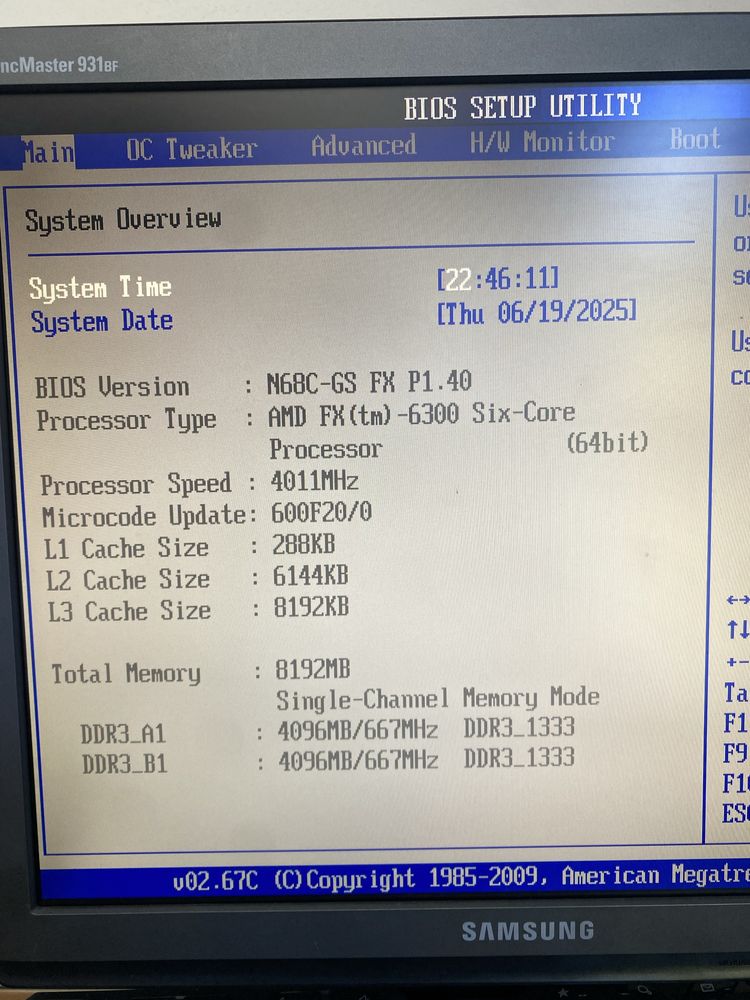 Placa mae am3+, amd fx 6300 e 8gb de ram ddr3