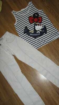 Костюм летний белые штаны морячка 12-14лет