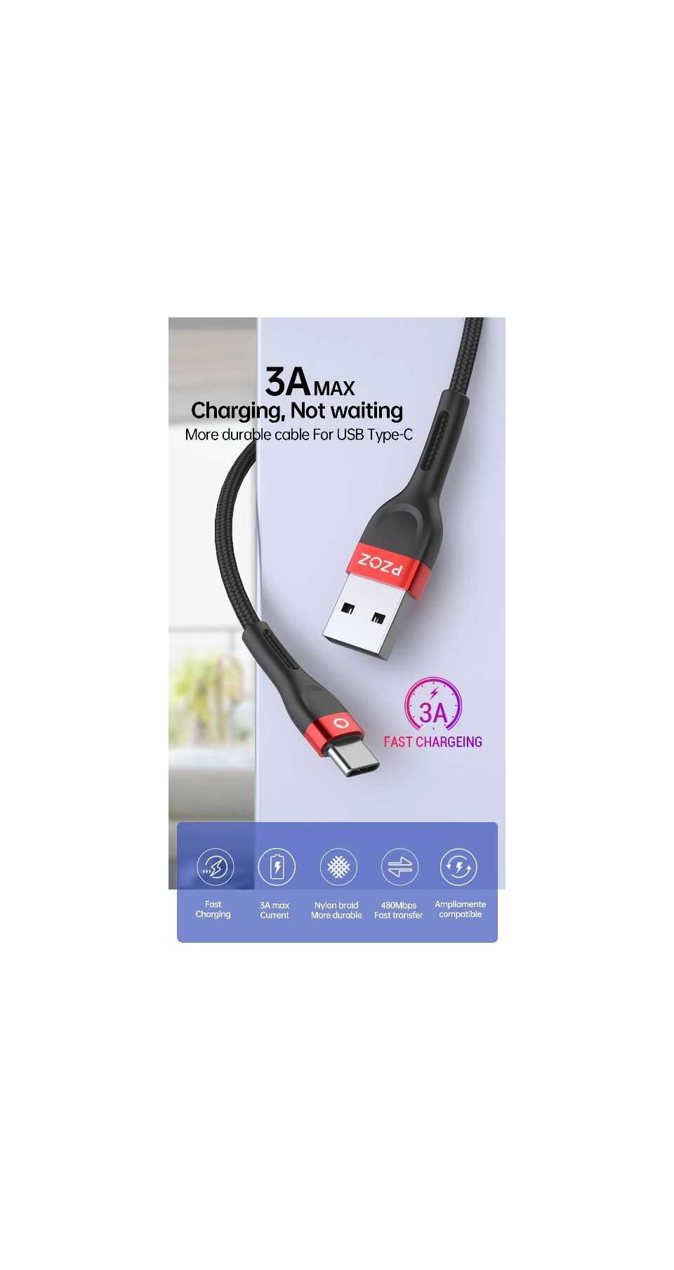 Дата-Кабеля для быстрой зарядки USB А на Type C Ugreen/Pzoz 1.5/2,0 м