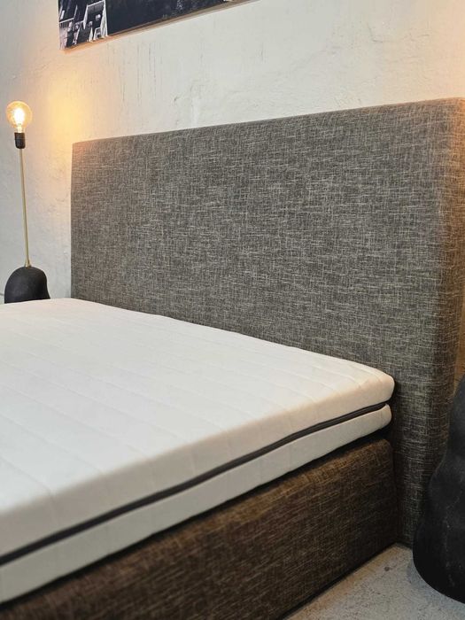 Łóżko kontynentalne szare 140x200 z materacem | Transport GRATIS