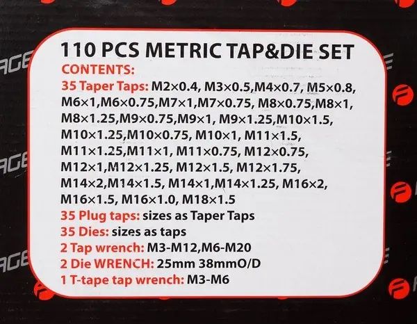 Набор метчиков и плашек 110 предметов (метрич.)  Forsage F-B110-1