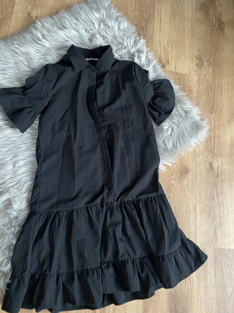 Sukienka koszulowa z plisą guzikową czarna M nowa