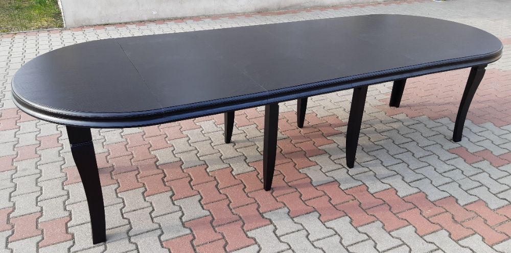 Stół okrągły czarny 150m/ 350cm  rozkładany 8 Nóg lakierowany