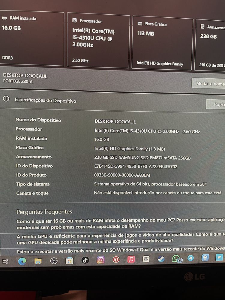 Notebook i5, 16 ram + monitor + teclado e rato gamer