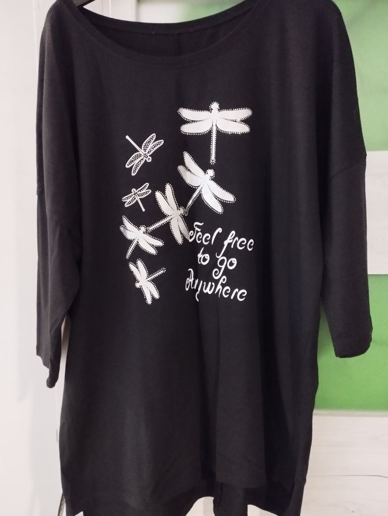 Czarna tunika,srebrna aplikacja ważki 2XL