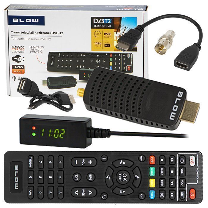 Tuner DVB-T2 BLOW 7000FHD mini H.265 HEVC MUX8 do telewizji naziemnej