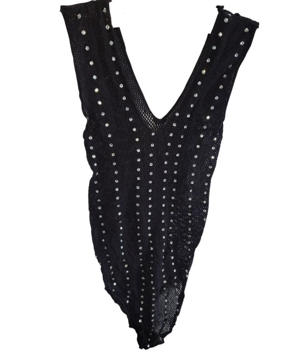 Body z kryształkami całość czarna bielizna body Victoria's Secret 36S