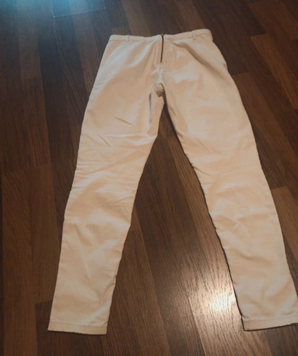 Spodnie materiałowe rurki letnie H&M kremowe białe 34/36 S