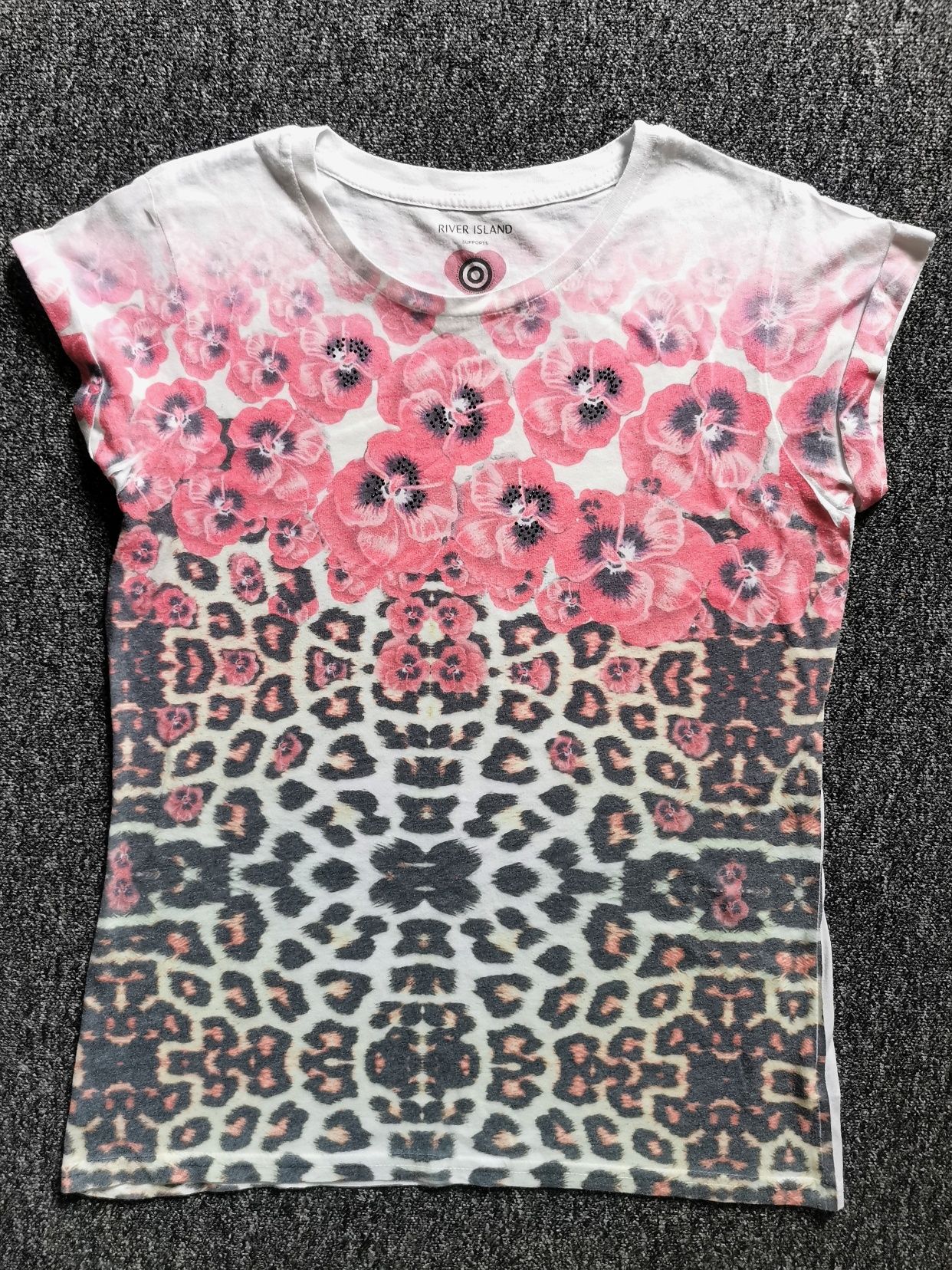 T-shirt print kwiaty&panterka