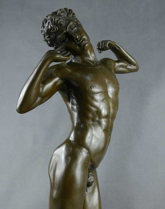 Figura DAWID - MICHAŁ Anioł rzeźba brąz marmur sygnowana 44 cm