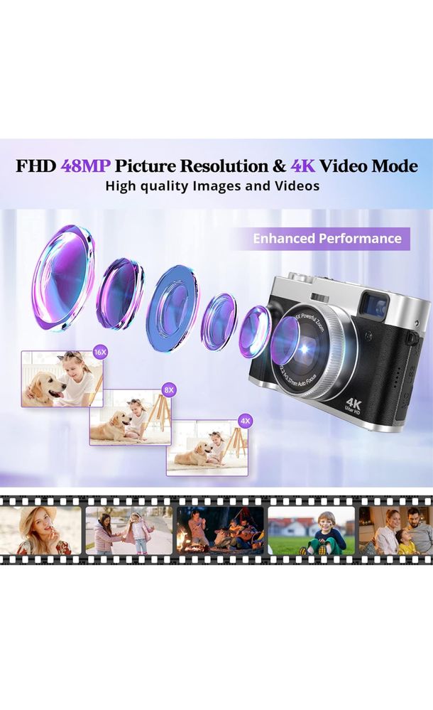 4K Digital Camera Auto Focus 48MP Vlogging Video for YouTube